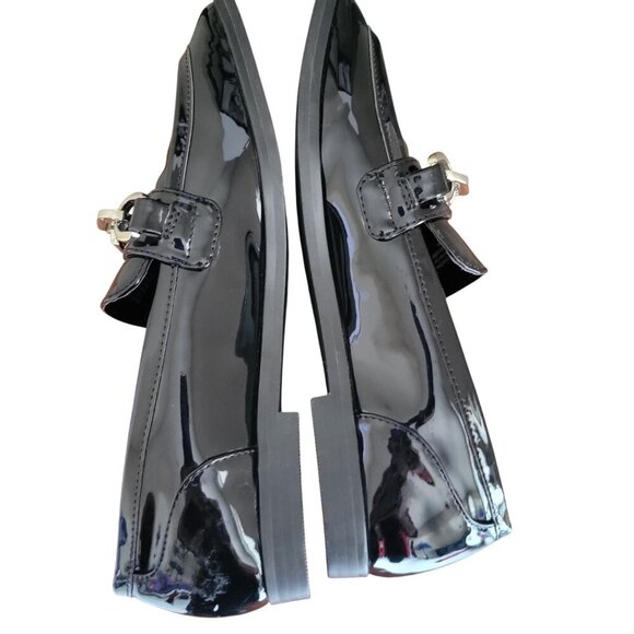 Nordstrom Rack Loafer Women Black Glossy Flat Moc Rack Jane Chain-Link Shoe 6.5M - Picture 7 of 9